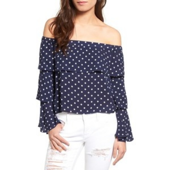 Chloe & Katie Tops - NWT CHLOE & KATIE Polka Tiered Off Shoulder Top